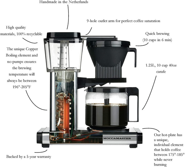 Technivorm Moccamaster 79312 KBGT Coffee Brewer, 40 oz, Polished Silver